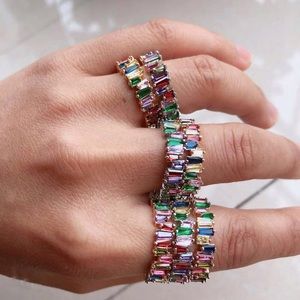 Rainbow Baguette Rose Gold Thin Stacker Ring